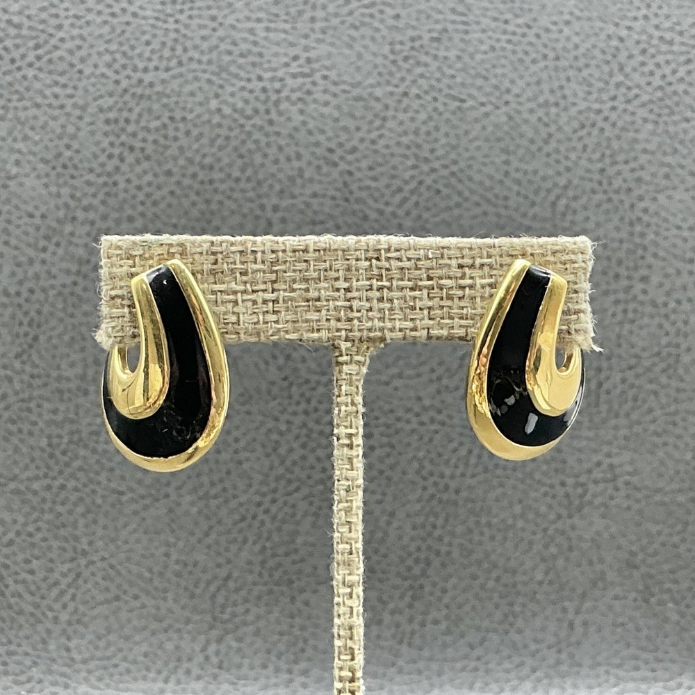 Vintage Napier Earrings Black Enamel Gold Womens Clip On Fashion Jewelry 1"